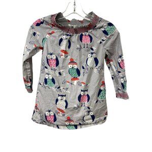 Mini Boden Owl Print Smocked Tunic Dress Size 5-6 Years